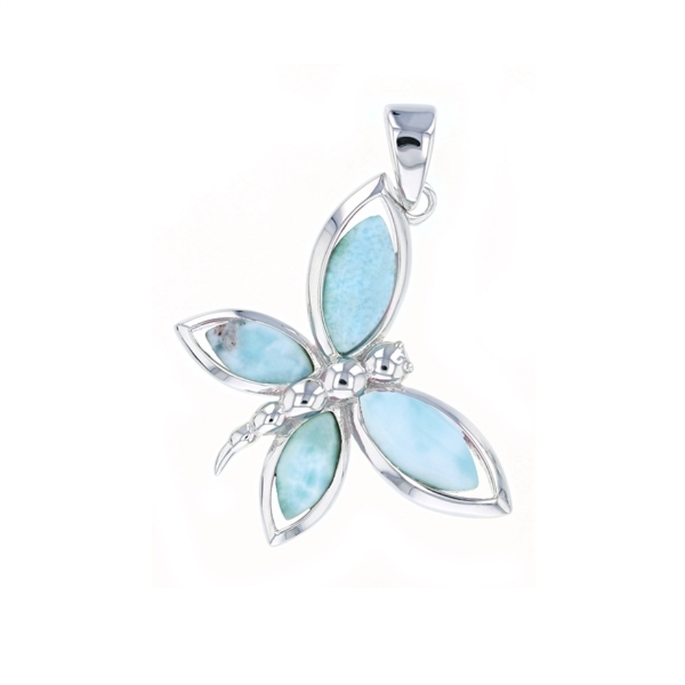 925 Sterling Silver Butterfly Larimar Pendant 5.43 gm